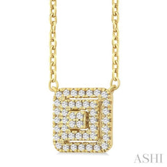 1/6 ctw Double Halo Square Shape Petite  Round Cut Diamond Fashion Pendant With Chain in 10K Yellow Gold