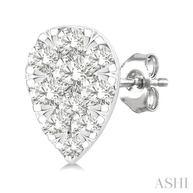 1/6 Ctw Lovebright Petite Pear Shape Round Cut Diamond Fashion Stud Earring in 10K White Gold