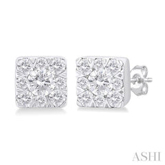 1/6 ctw Lovebright Petite Square Shape Round Cut Diamond Fashion Stud Earring in 10K White Gold
