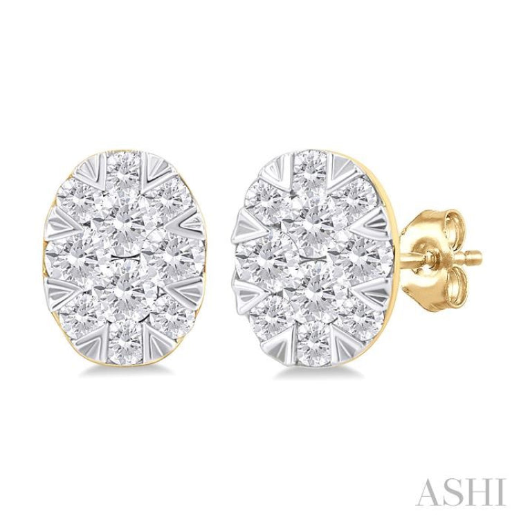 1/6 ctw Lovebright Petite Oval Shape Round Cut Diamond Fashion Stud Earring in 10K Yellow Gold