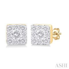 1/6 ctw Lovebright Petite Square Shape Round Cut Diamond Fashion Stud Earring in 10K Yellow Gold