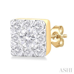 1/6 ctw Lovebright Petite Square Shape Round Cut Diamond Fashion Stud Earring in 10K Yellow Gold