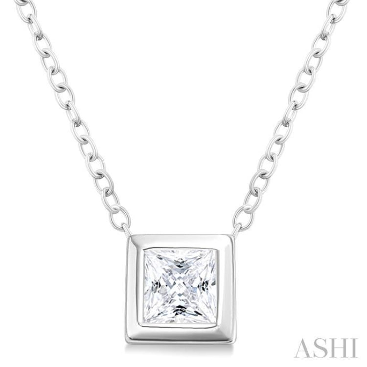 1/6 ctw Petite Bezel Set Princess Cut Diamond Fashion Pendant With Chain in 10K White Gold