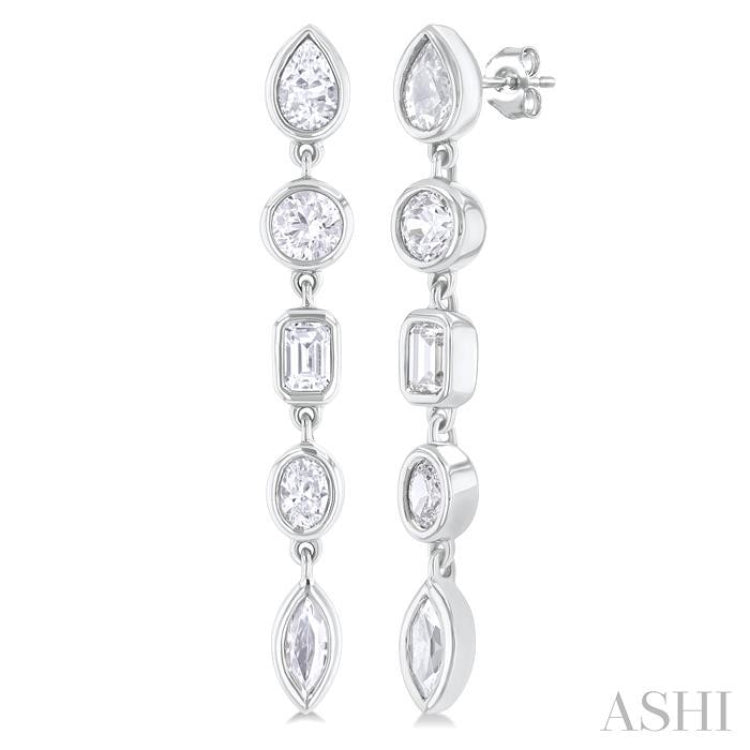 1 ctw Bezel Set Mixed Diamond Cut Fashion Earring in 14K White Gold