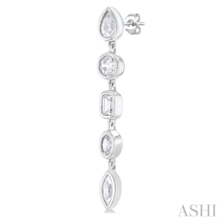 1 ctw Bezel Set Mixed Diamond Cut Fashion Earring in 14K White Gold