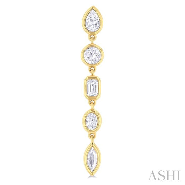 1 ctw Bezel Set Mixed Diamond Cut Fashion Earring in 14K Yellow Gold