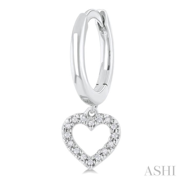 1/10 ctw Petite Heart Shape Round Cut Diamond Fashion Huggies in 10K White Gold