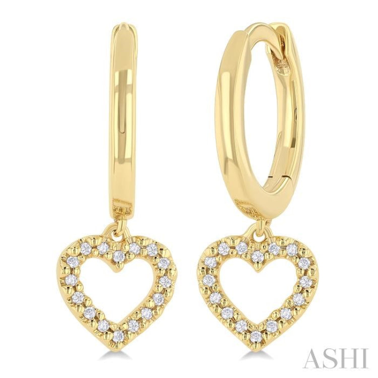 1/10 ctw Petite Heart Shape Round Cut Diamond Fashion Huggies in 10K Yellow Gold