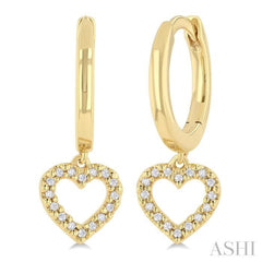 1/10 ctw Petite Heart Shape Round Cut Diamond Fashion Huggies in 10K Yellow Gold
