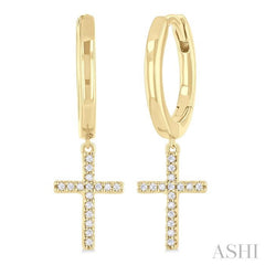 1/10 ctw Petite Cross Round Cut Diamond Fashion Huggies in 10K Yellow Gold