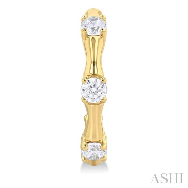 1/8 ctw Petite Bamboo Shoot Inspired Round Cut Diamond Fashion Half Hoop Earring in 10K Yellow Gold
