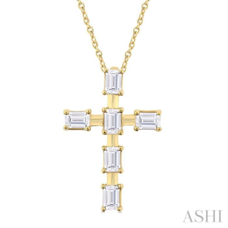 1/2 ctw Cross Emerald Cut Diamond Fashion Pendant With Chain in 14K Yellow Gold