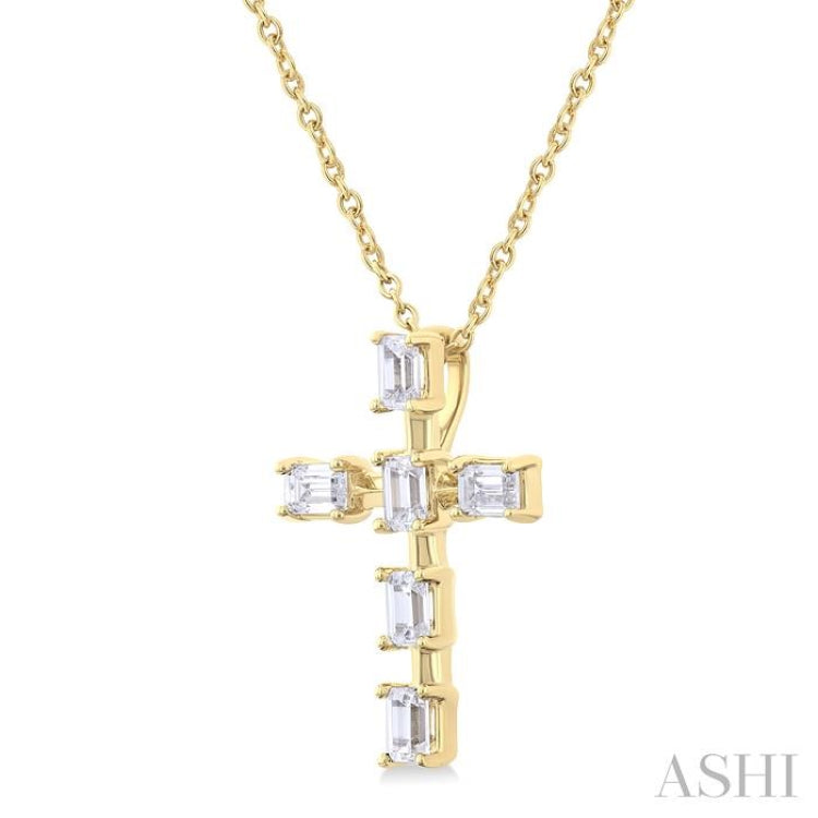 1/2 ctw Cross Emerald Cut Diamond Fashion Pendant With Chain in 14K Yellow Gold