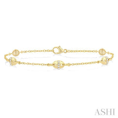 1/6 ctw Mariner Link Station Round Cut Diamond Bracelet in 14K Yellow Gold