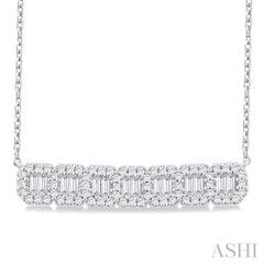 1/2 ctw Interlocked Octagonal Shape Motif Fusion Baguette and Round Cut Diamond Necklace in 14K White Gold