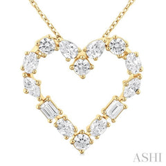 1 ctw Heart Shape Mixed Diamond Cut Fashion Pendant With Chain in 14K Yellow Gold