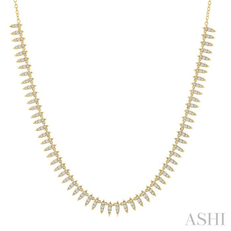 1 ctw Spikes Motif Round Cut Diamond Fashion Necklace in 14K Yellow Gold
