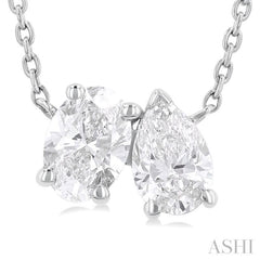 3/4 ctw Toi Et Moi Oval and Pear Cut Diamond Necklace in 14K White Gold