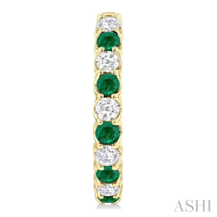 2.5 MM Emerald and 1 ctw Round Cut Inside-Out Diamond Precious Hoop Earrings in 14K Yellow Gold