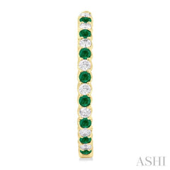 2.1 MM Round Emerald and 1 ctw Round Cut Diamond Inside & Outside Alternating Precious Hoop Earrings in 14K Yellow Gold