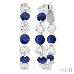 2.85 MM Round Cut Sapphire and 1 ctw Round Cut Diamond Precious Inside-Out Alternating Hoop Earrings in 14K White Gold
