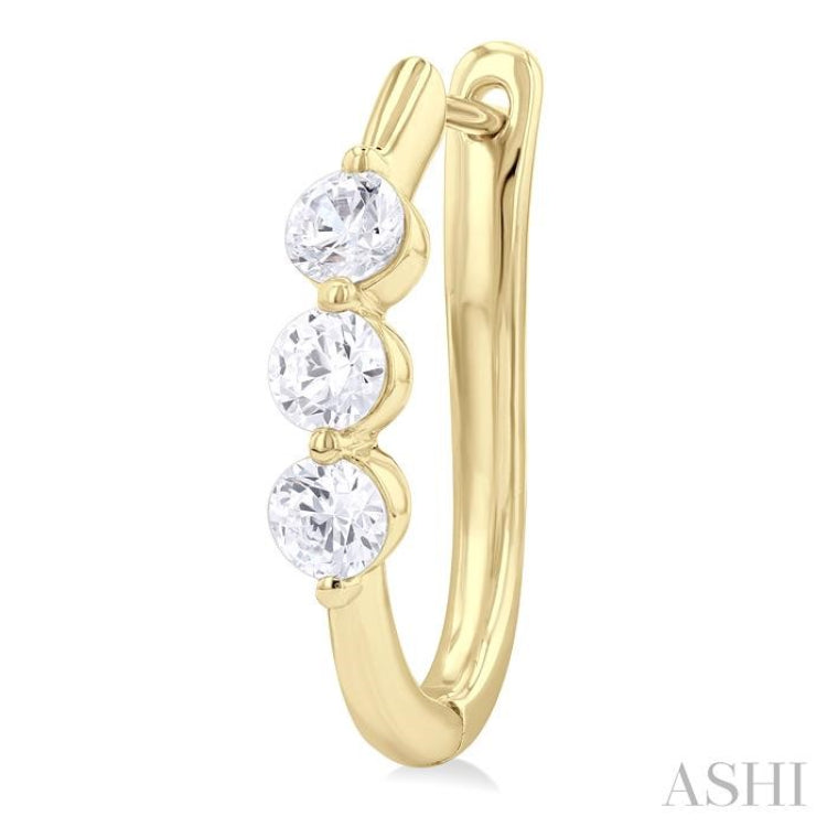1 ctw 3-Stone Round Cut Diamond Fashion Hoop Earring in 14K Yellow Gold