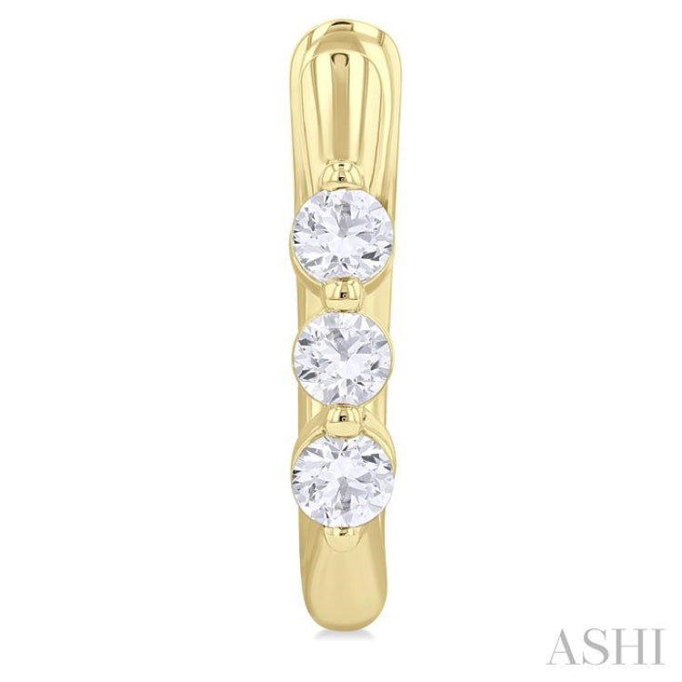 1/3 ctw 3-Stone Round Cut Diamond Fashion Hoop Earring in 14K Yellow Gold