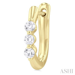 1/3 ctw 3-Stone Round Cut Diamond Fashion Hoop Earring in 14K Yellow Gold