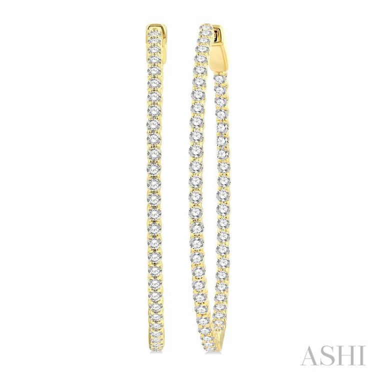 2 ctw Inside & Outside Round Cut Diamond Hoop Earrings in 14K Yellow Gold