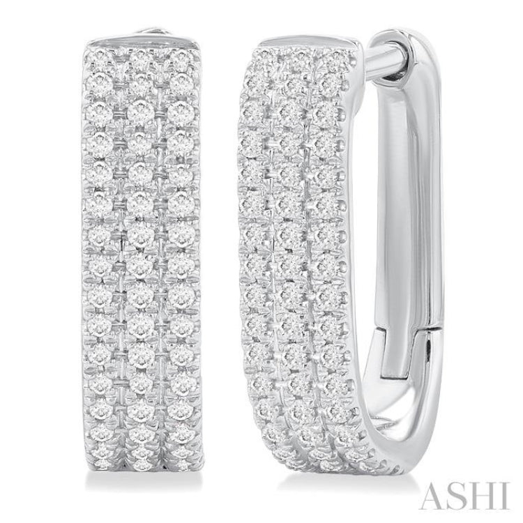 1/3 ctw Triple Row Round Cut Diamond Hoop Earring in 10K White Gold