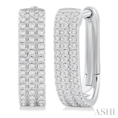 1/3 ctw Triple Row Round Cut Diamond Hoop Earring in 10K White Gold