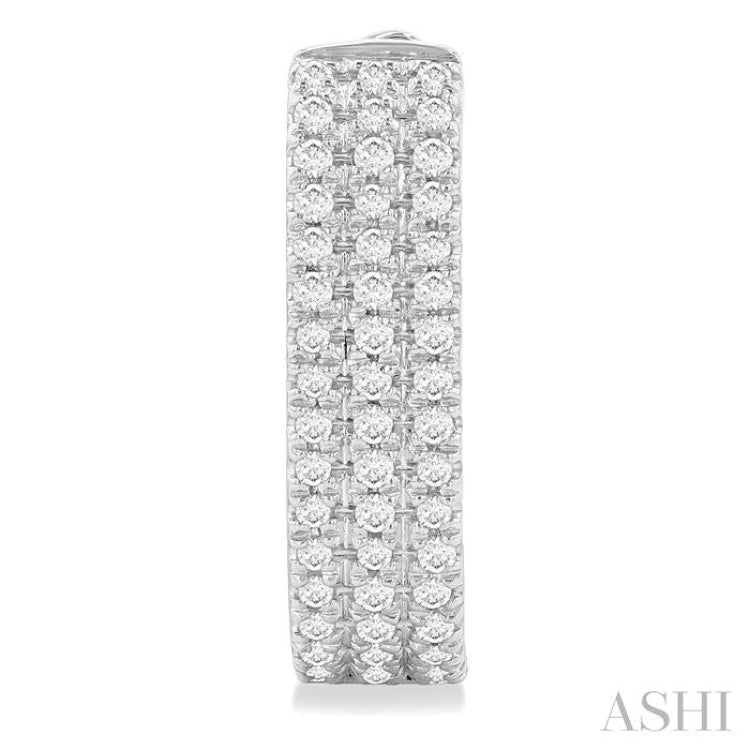 1/3 ctw Triple Row Round Cut Diamond Hoop Earring in 10K White Gold