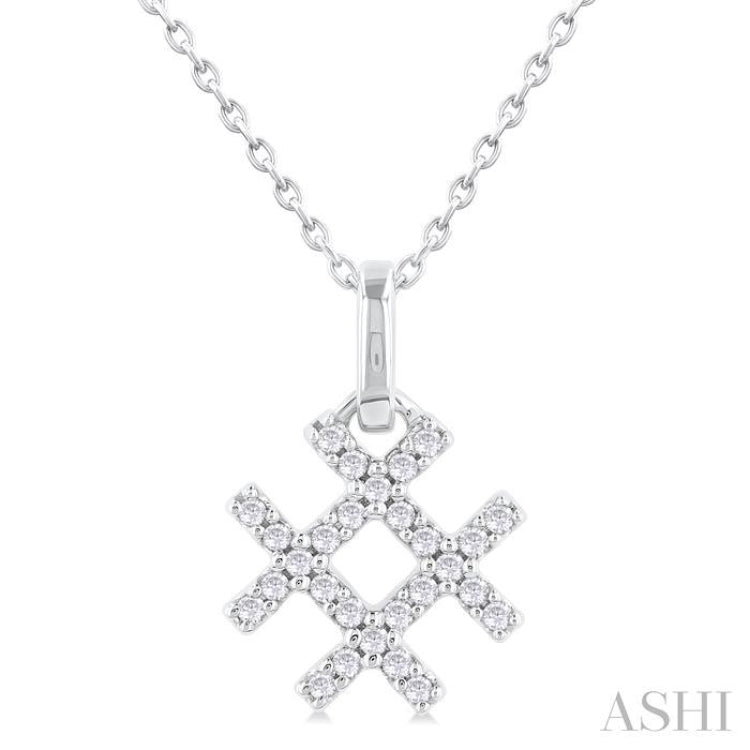 1/10 ctw Petite Hashtag Motif Round Cut Diamond Fashion Pendant With Chain in 10K White Gold