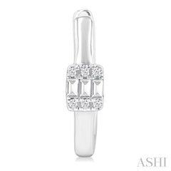 1/10 ctw Petite Rectangular Center Fusion Baguette and Round Cut Diamond Fashion Huggies in 10K White Gold