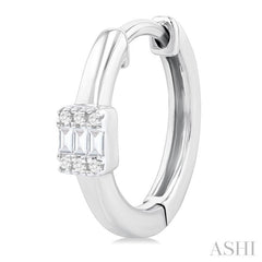 1/10 ctw Petite Rectangular Center Fusion Baguette and Round Cut Diamond Fashion Huggies in 10K White Gold
