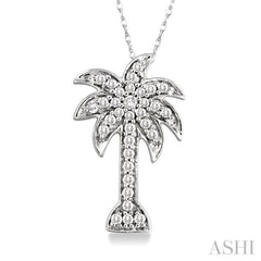 1/10 ctw Palm Tree Single Cut Diamond Pendant in 10K White Gold with Chain