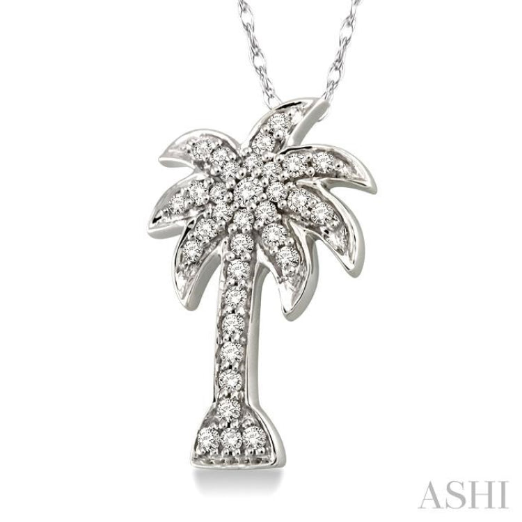1/10 ctw Palm Tree Single Cut Diamond Pendant in 10K White Gold with Chain