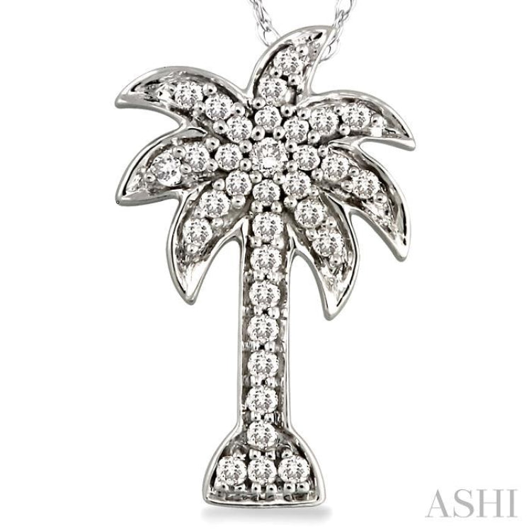 1/10 ctw Palm Tree Single Cut Diamond Pendant in 10K White Gold with Chain