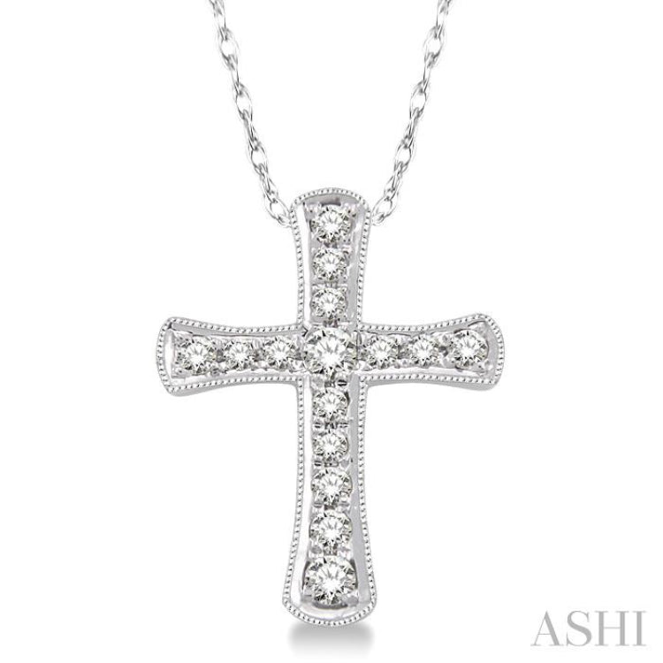 1/10 ctw Round Cut Diamond Cross Pendant in 14K White Gold with Chain