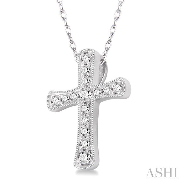 1/10 ctw Round Cut Diamond Cross Pendant in 14K White Gold with Chain