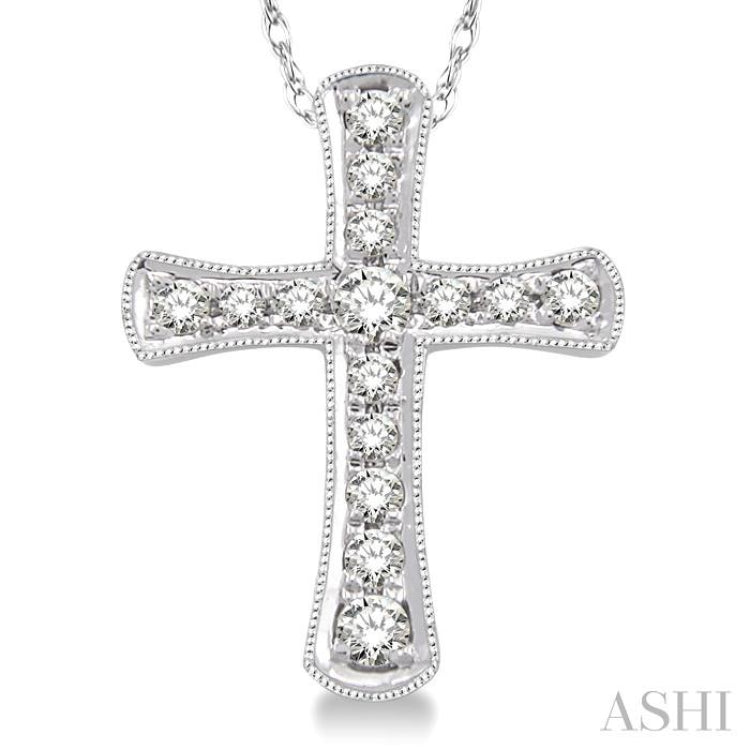 1/10 ctw Round Cut Diamond Cross Pendant in 14K White Gold with Chain