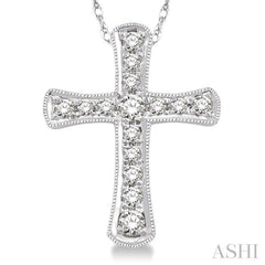 1/10 ctw Round Cut Diamond Cross Pendant in 14K White Gold with Chain