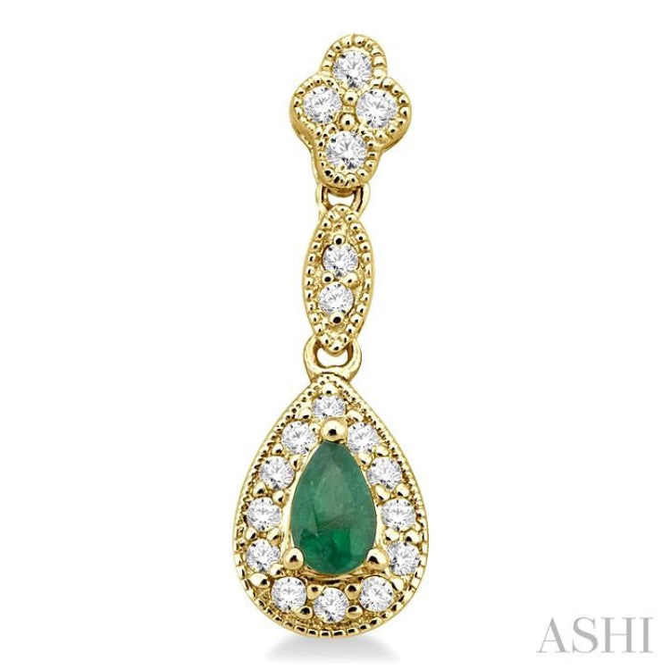5x3 MM Pear Shape Emerald and 1/3 ctw Round Cut Diamond Earrings in 14K Yellow Gold