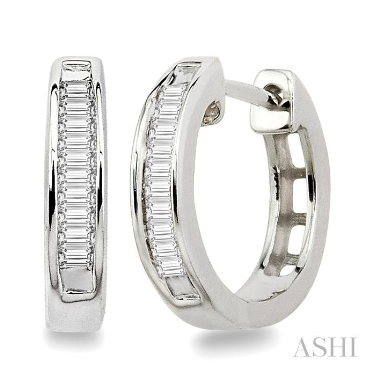1/10 ctw Baguette Cut Diamond Huggie Earrings in 10K White Gold