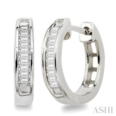 1/10 ctw Baguette Cut Diamond Huggie Earrings in 10K White Gold