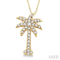 1/5 ctw Palm Tree Round Cut Diamond Pendant in 14K Yellow Gold with Chain