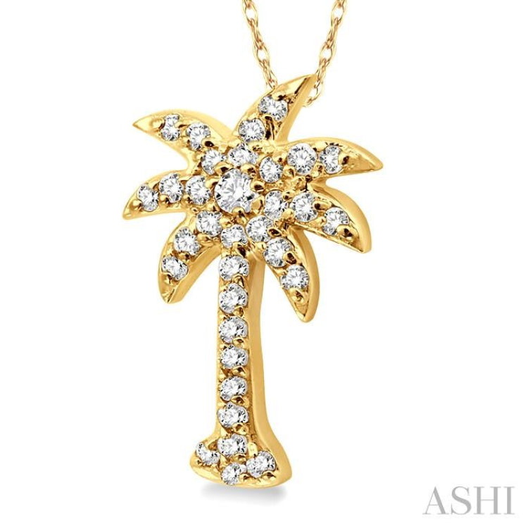 1/5 ctw Palm Tree Round Cut Diamond Pendant in 14K Yellow Gold with Chain