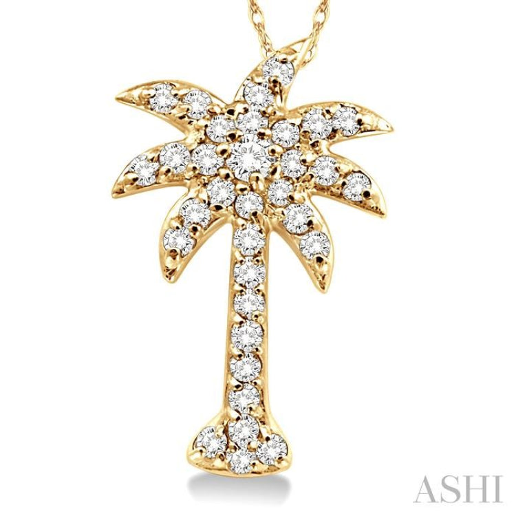 1/5 ctw Palm Tree Round Cut Diamond Pendant in 14K Yellow Gold with Chain