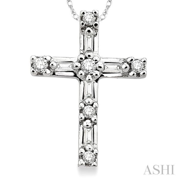 1/10 ctw Diamond Cross Pendant in 10K White Gold with Chain