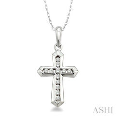 1/10 ctw Round Cut Diamond Cross Pendant in 14K White Gold with Chain